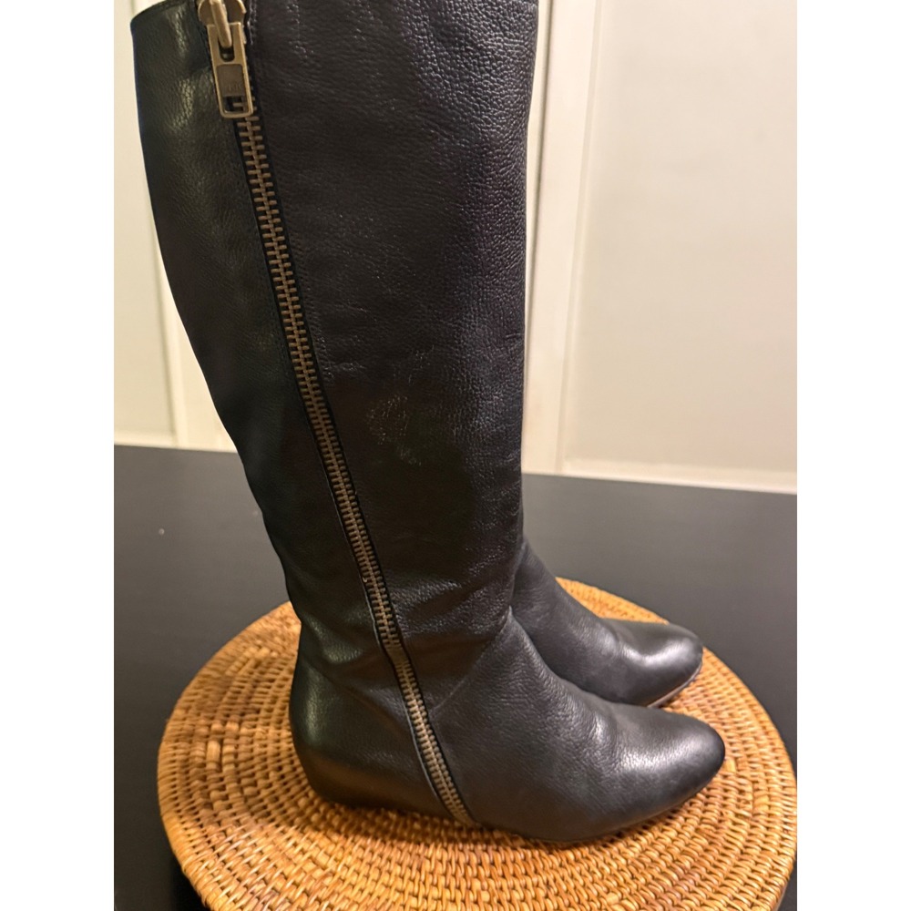 Corso Como Black Pebbled Leather Wedge Knee‎ High Tall Boots Womens 7.5 M